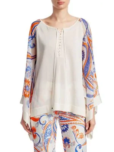 Shop Roberto Cavalli Paisley Sleeve Caftan Blouse In White