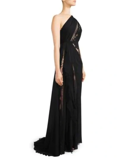 Shop Elie Saab One-shoulder Chiffon & Lace Gown In Black