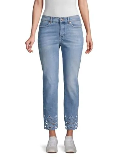 Shop Escada Sport J106 Broidery Anglaise Trim Crop Jeans In Bright Blue