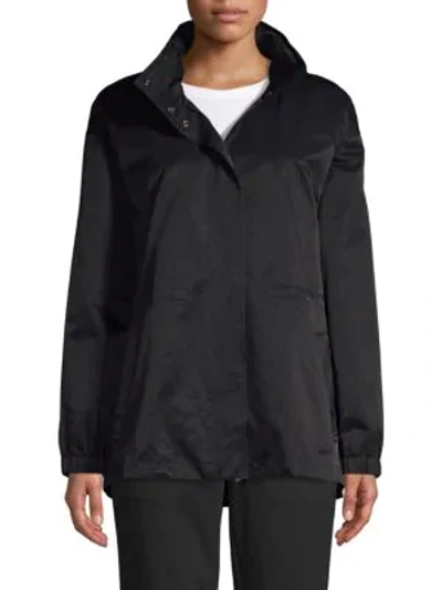 Shop Eileen Fisher Stand Collar Organic Cotton-blend Jacket In Black