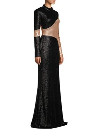 Shop Rachel Zoe Genevieve Two-tone Sequin Column Gown In Black Champagne