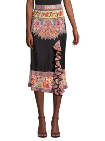 Shop Etro Paisley Floral Bloom Silk Pencil Skirt In Black