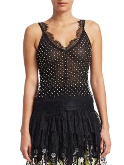 Shop Amen Jeweled Polka-dot Sleeveless Top In Black