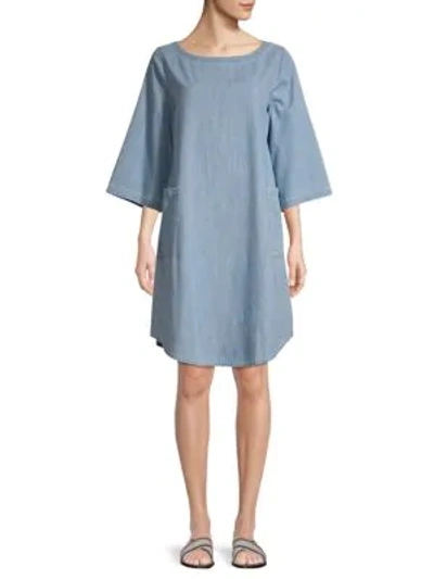 Shop Eileen Fisher Organic Cotton Chambray Shift Dress In Blue Star