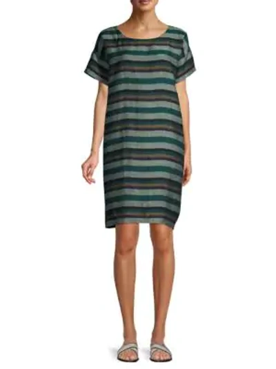 Shop Eileen Fisher Organic Linen Striped Tunic Dress In Teal