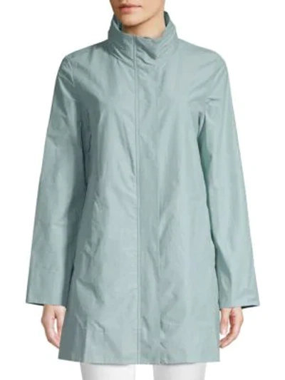 Shop Eileen Fisher Stand Collar A-line Jacket In Blue Ivy