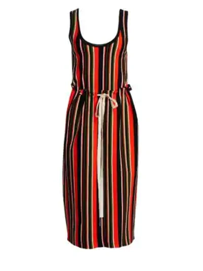 Shop Proenza Schouler Stripe Tie-waist Knit Midi Tank Dress In Tangerine Fatigue