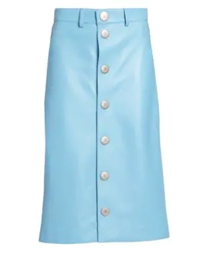 Shop Balenciaga Leather Snap-button Midi Skirt In Baby Blue