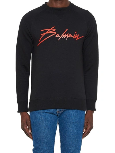 Shop Balmain Logo Crewneck Sweater In Black