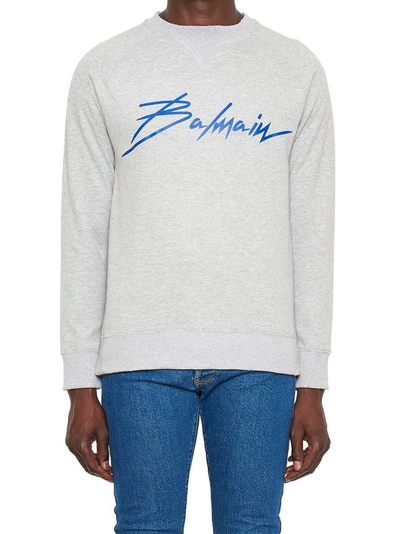 Shop Balmain Logo Crewneck Sweater In Grey