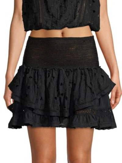 Shop Ramy Brook Arius Crochet Tiered Silk-blend Skirt In Black