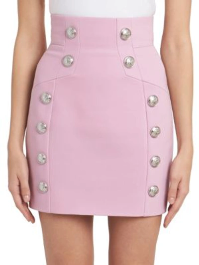 Shop Balmain Grain De Poudre High Waist Skirt In Light Rose