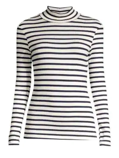 Shop Frame Stripe Rib-knit Mockneck Sweater In Off White Multi