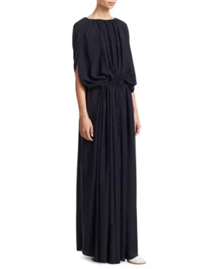 Shop The Row Regina Cape Sleeve Silk Chiffon Maxi Dress In Dark Navy