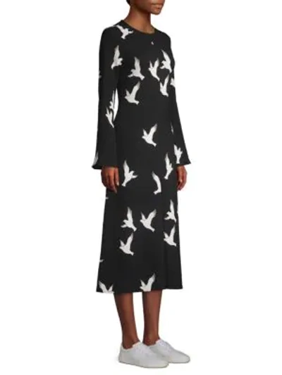 Shop Stine Goya Clara Dove Print Midi Dress In Doves Black