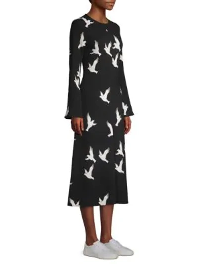 Stine Goya Clara Dove Print Midi Dress In Black And White | ModeSens