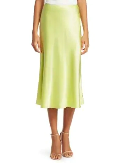 Shop Cinq À Sept Marta Silk Satin Midi Skirt In Lemongrass