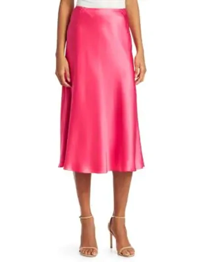 Shop Cinq À Sept Marta Silk Satin Midi Skirt In Guava Pink