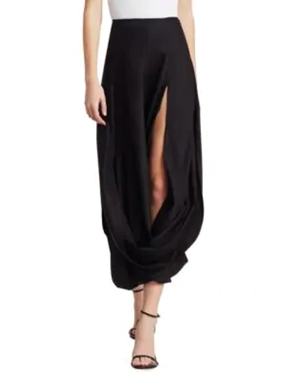 Shop Jacquemus Nahil Draped Front Slit Midi Skirt In Black