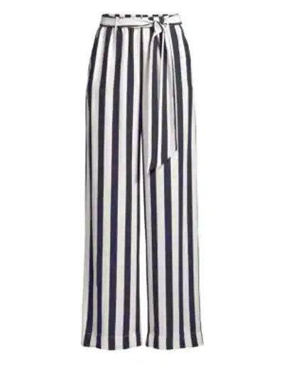 Shop Frame Silk Wide-leg Striped Easy Pants In Navy