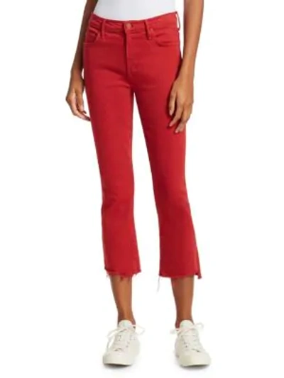 Shop Mother Insider Crop Step Fray Hem Jeans In Hot Rod Red