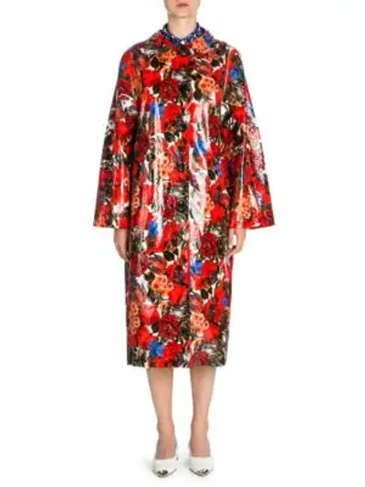 Shop Marni Coated Cotton Floral Coat In Red Floral