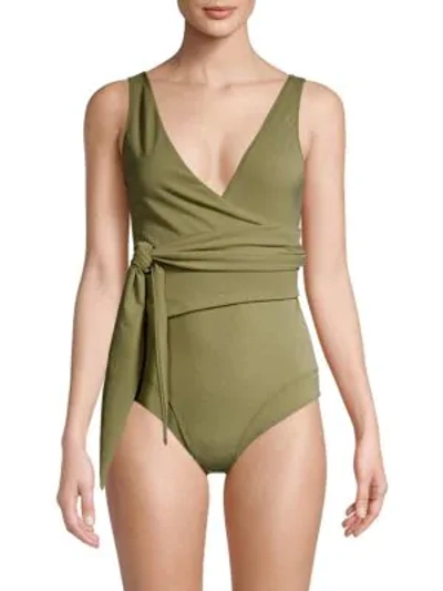 Shop Lisa Marie Fernandez Dree Louise Crepe One-piece Swimsuit In Olive Crepe