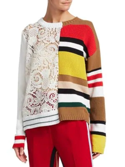 Shop N°21 Lace & Striped Knit Mixed Media Sweater In Multicolor
