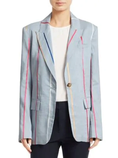 Shop Derek Lam 10 Crosby Rainbow Stripe Linen-blend Blazer In Dust Blue
