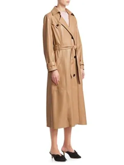 Shop Nanushka Chiara Vegan Leather Trench Coat In Pale Camel