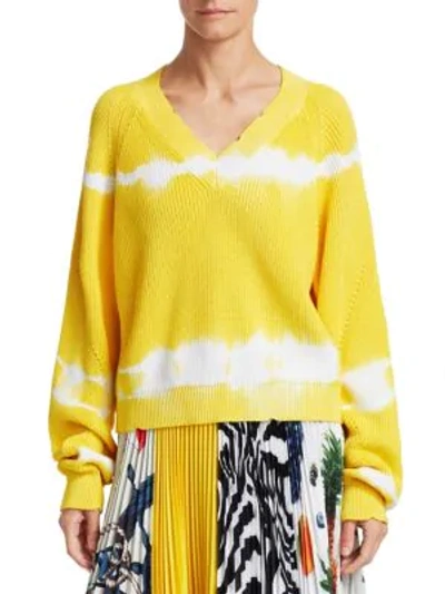 Shop Msgm V-neck Tie-dye Knit Sweater In Yellow