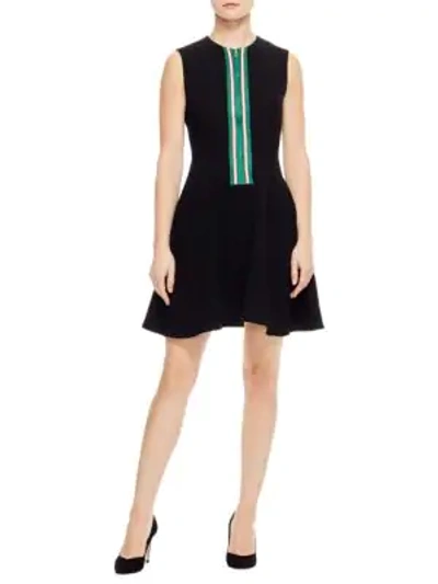 Shop Sandro Ines Zip-front Fit-&-flare Dress In Black