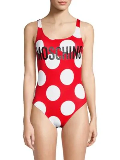 Shop Moschino Flash Swim Polka Dot One-piece Swimsuit In Red Mult