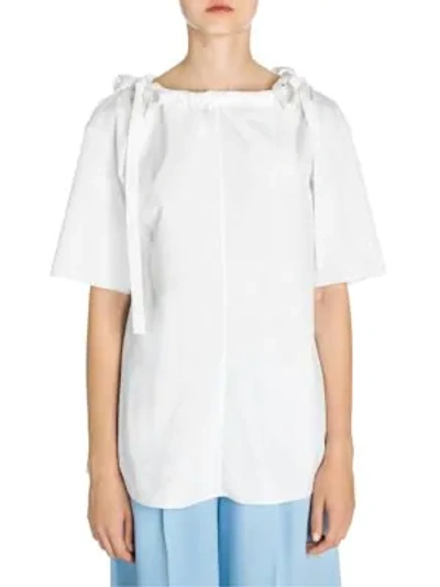 Shop Marni Poplin Drawstring Collar Blouse In White