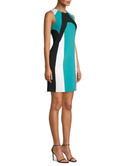 Shop Michael Kors Colorblock Scuba Sheath Dress In Turquoise