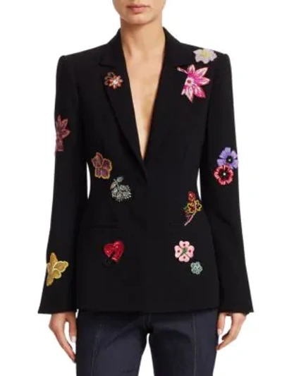 Shop Cinq À Sept Rumi Botanical Embroidered Blazer In Black Multi