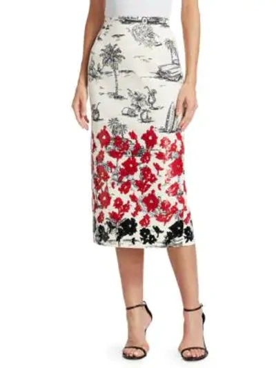 Shop N°21 Sequin Tropical Print Pencil Skirt In Stampa Fondo Bianco