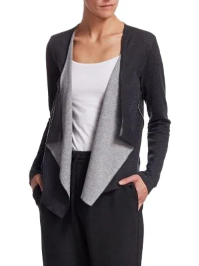 Shop Majestic Two-tone Cascading Cotton Cashmere Cardigan In Anthracite Chine Gris Chineclair