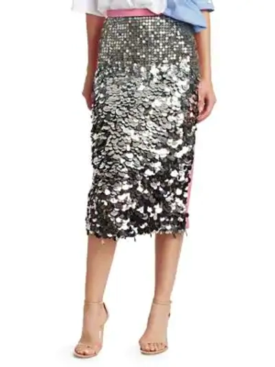 Shop N°21 Sequin Front Pencil Skirt In Argento