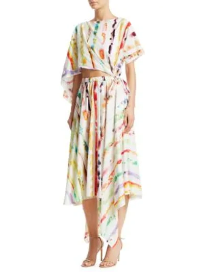 Shop Rosie Assoulin Triangle Midi Dress In Multi Watercolor
