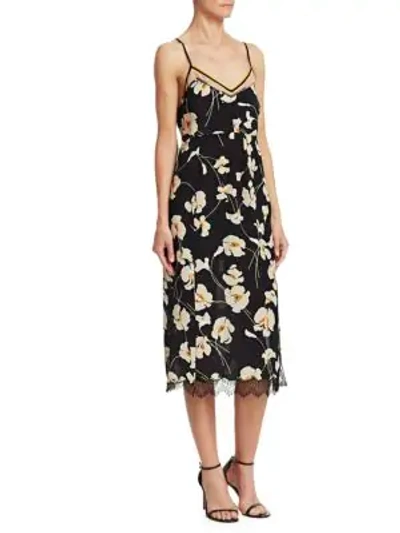 Shop N°21 Silk Floral Midi Slip Dress In Stampa Fondo Nero