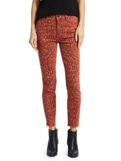 Shop Mother High-rise Looker Ankle Leopard Fray Hem Jeans In Animal Attraction