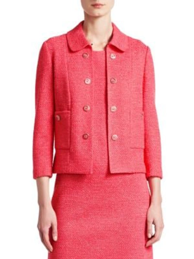 Shop St John Beti Cropped Knit Collared Jacket In Coral