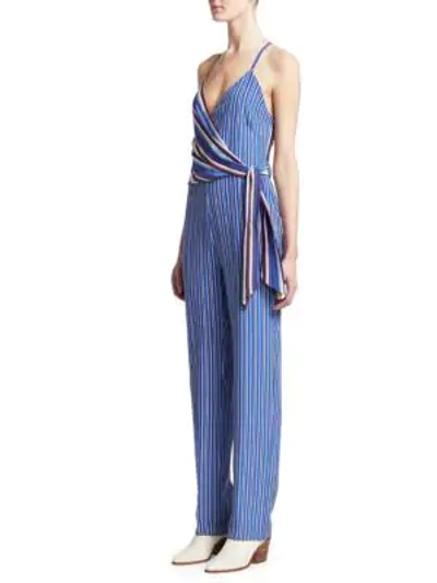 Shop Rag & Bone Felix Striped Silk Jumpsuit In Blue Multi