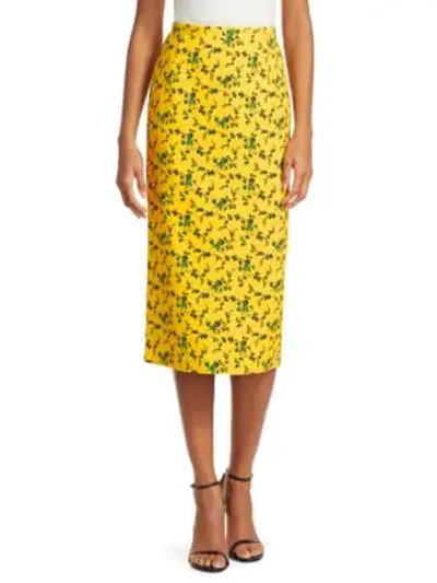 Shop N°21 Floral Colorblock Stripe Midi Pencil Skirt In Giallo