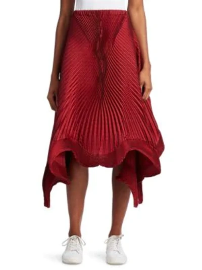 Shop Issey Miyake Pleated Petal A-line Skirt In Red