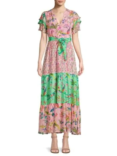 Shop Banjanan Jaya Contrast Print Maxi Dress In Orchid Mughal Garden