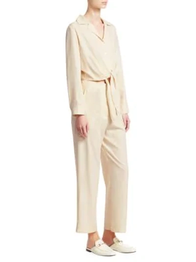 Shop Nanushka Log Sleeve Tie-front Jumpsuit In Creme