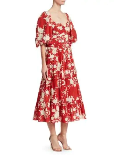 Shop Johanna Ortiz Beautiful Chaos Floral Dress In Campari Ecru