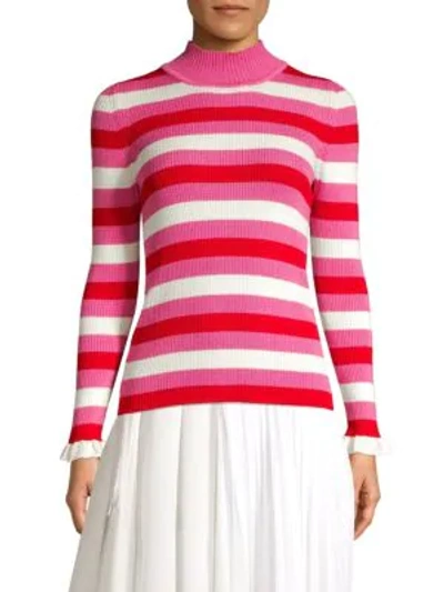 Shop Maggie Marilyn You Make Me Happy Tonal Stripe Merino Wool Sweater In Pink White